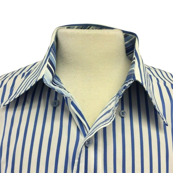 TOMMY HILFIGER Mens Casual Button Shirt L Blue White Striped L/S 80s - Picture 2 of 12